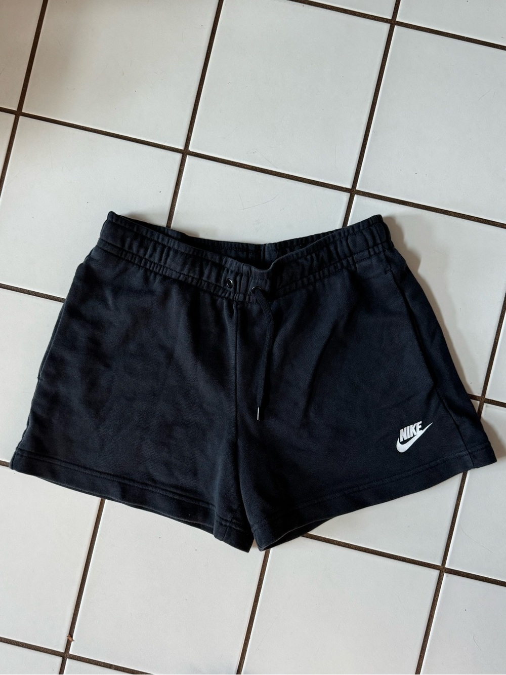 Nike Women’s Black Athletic Casual Drawstring Shorts with White Logo